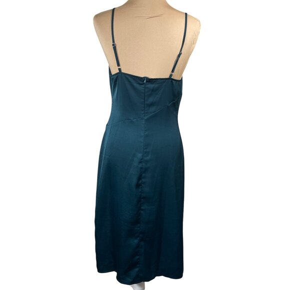 D&M Satin Slip Dress Draped Front Cami Green Bias Cut M Medium - Picture 3 of 7